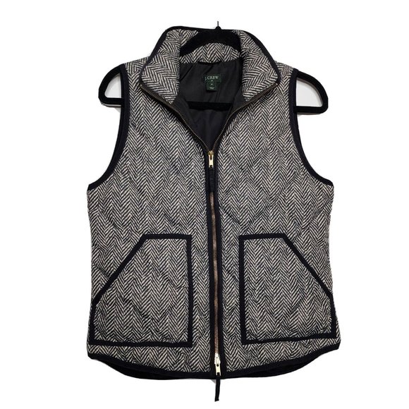 J. Crew Women's Full Zip Quilted Down Puffer Vest Size Small Gray Herringbone - Picture 1 of 8